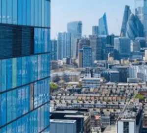 High line view of London and the city buildings in the daytime