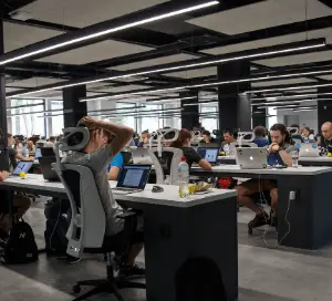 a photo of a team of people working in an office