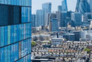 High line view of London and the city buildings in the daytime